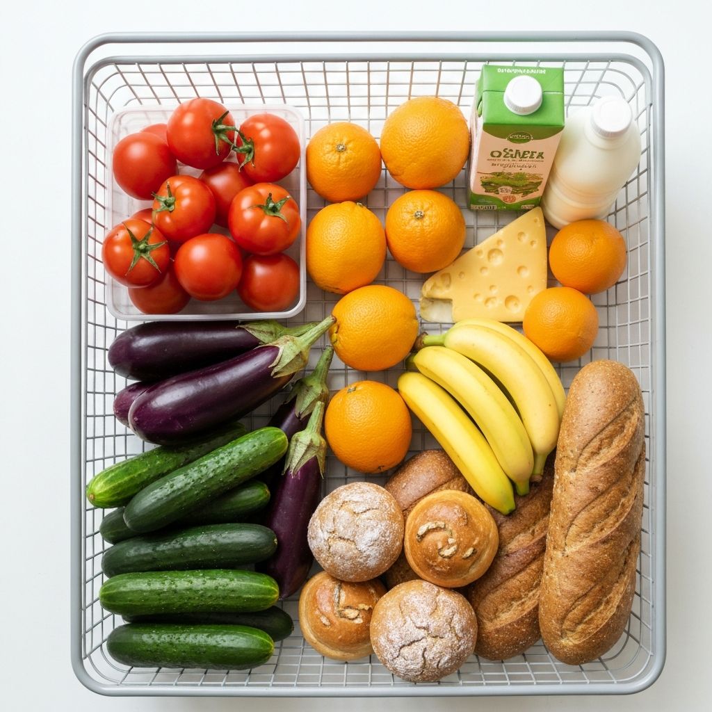 Napi bevásárlás alapvető termékei kosárban