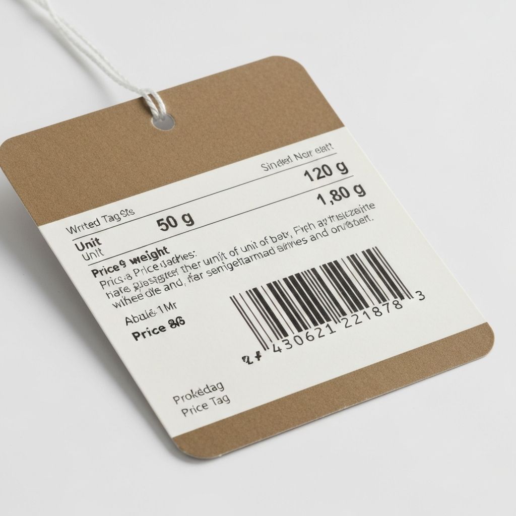 Árcímke részlete, mely súlyt és egységárat mutat